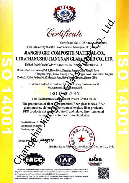 China Changshu Jiangnan Glass Fiber Co., Ltd. Certificações